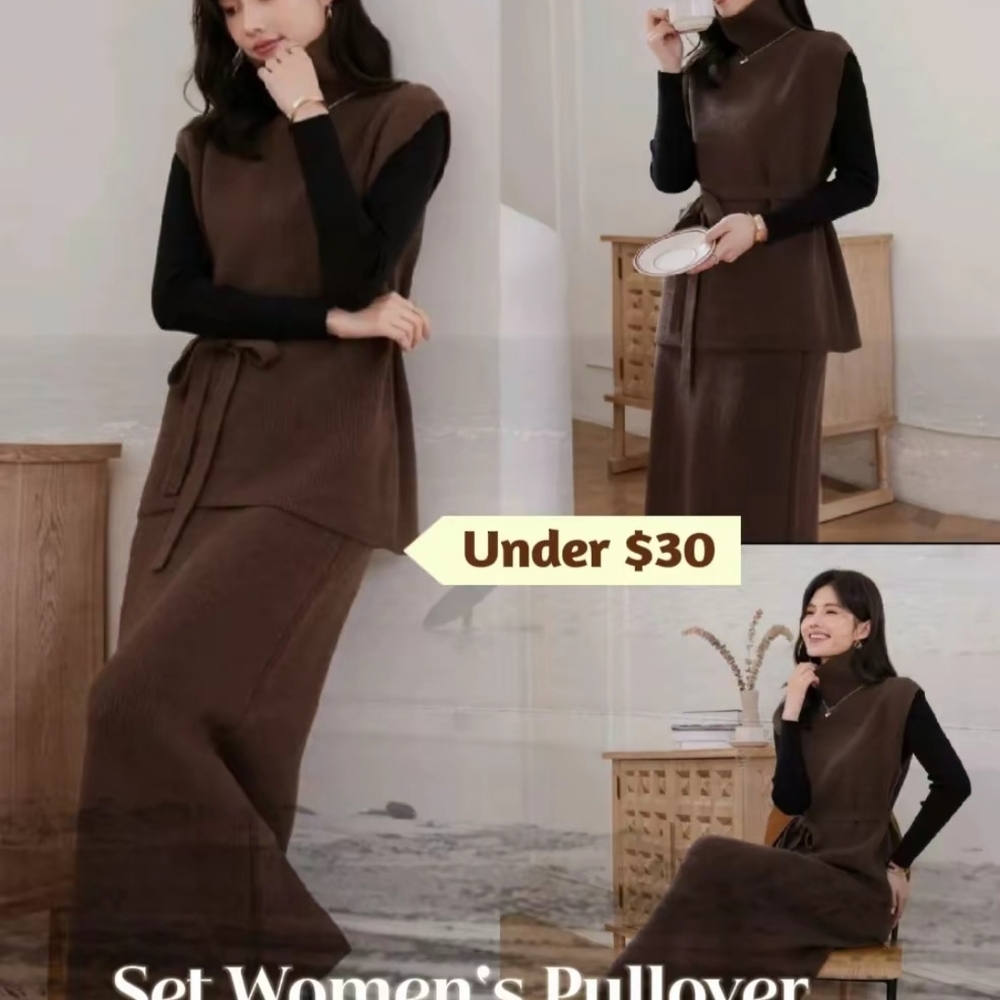 Elegant Brown Pencil Skirt Set